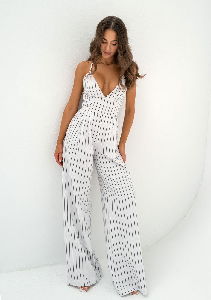 Moss - White striped cotton jumpsuit