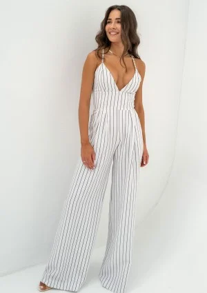 Moss - White striped cotton jumpsuit