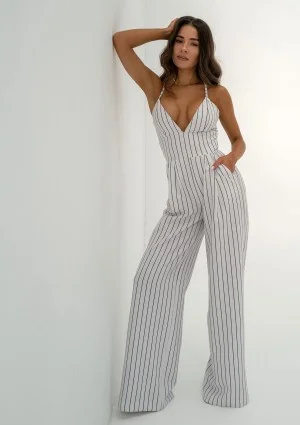 Moss - White striped cotton jumpsuit