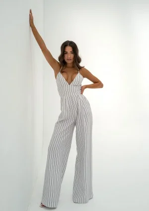 Moss - White striped cotton jumpsuit
