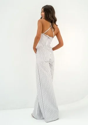 Moss - White striped cotton jumpsuit