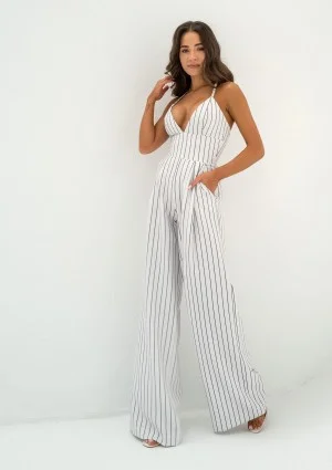 Moss - White striped cotton jumpsuit