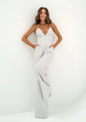 Moss - White striped cotton jumpsuit