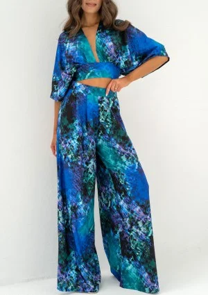 Pallazo - Summer loose blue printed pants