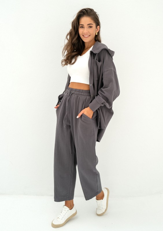 - Graphite muslin oversize hoodie