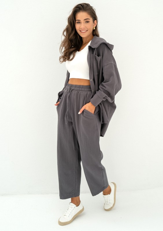- Graphite muslin oversize hoodie
