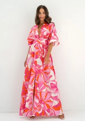Alayah - Letnia sukienka maxi z rozcięciem Pink