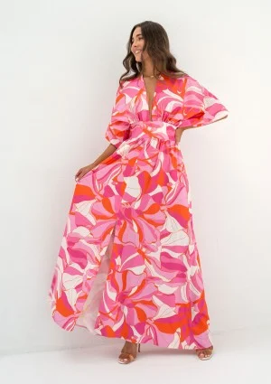 Alayah - Letnia sukienka maxi z rozcięciem Pink