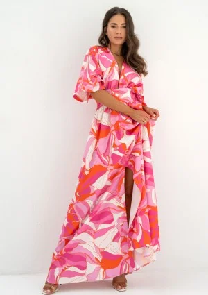 Alayah - Letnia sukienka maxi z rozcięciem Pink