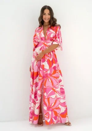 Alayah - Letnia sukienka maxi z rozcięciem Pink