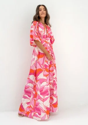 Alayah - Letnia sukienka maxi z rozcięciem Pink