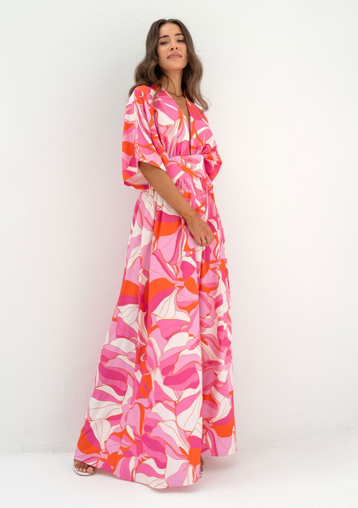 Alayah - Letnia sukienka maxi z rozcięciem Pink