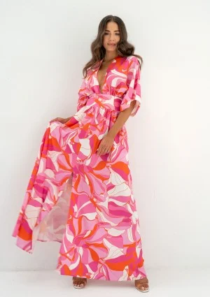 Alayah - Letnia sukienka maxi z rozcięciem Pink