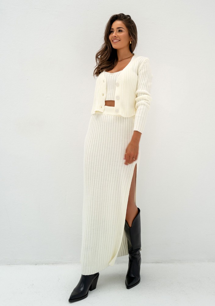 Celine - Short ecru knitted cardigan