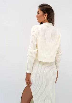 Celine - Short ecru knitted cardigan