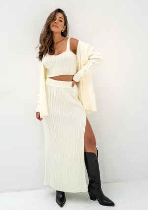 Celine - Ecru knitted maxi skirt