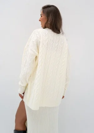 Daven - Ecru braided oversize cardigan