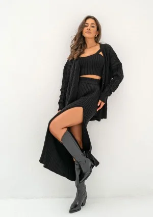 Daven - Black braided oversize cardigan