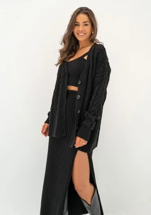 Daven - Black braided oversize cardigan