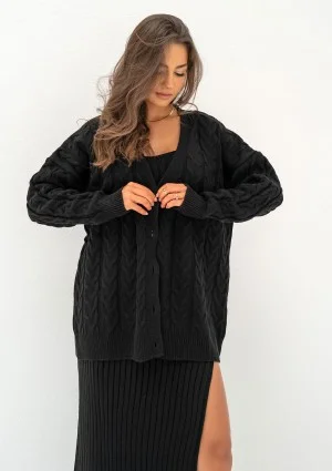 Daven - Black braided oversize cardigan