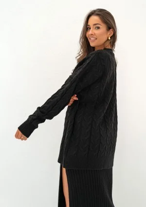 Daven - Black braided oversize cardigan