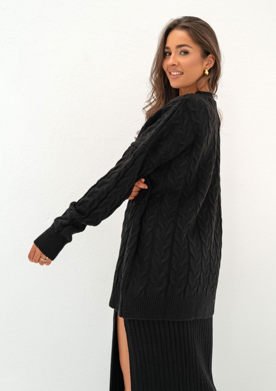 Daven - Black braided oversize cardigan