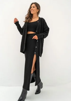 Daven - Black braided oversize cardigan