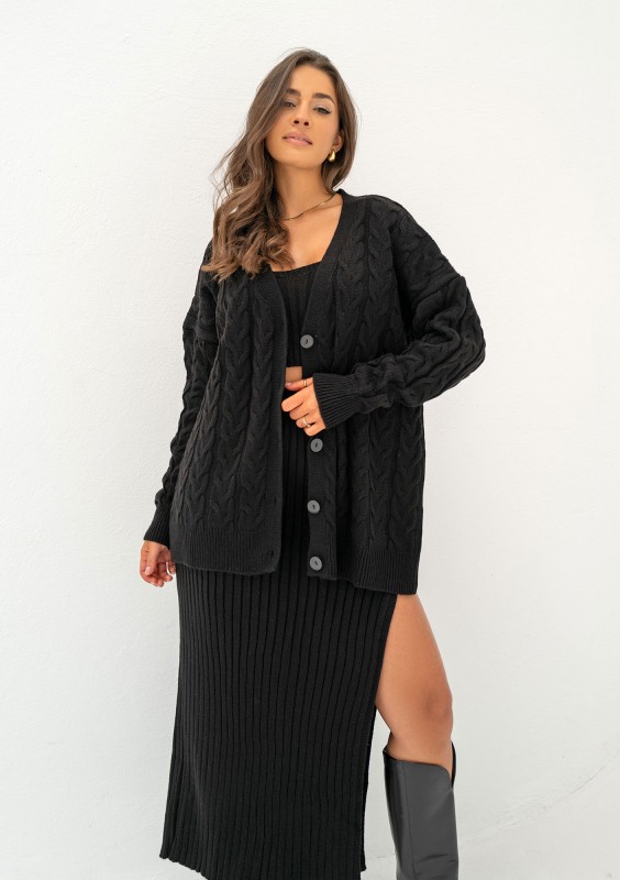Daven - Black braided oversize cardigan