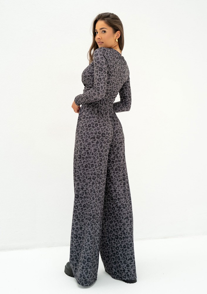 Goty - Loose grey leopard printed trousers