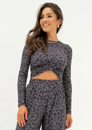 Goty - Draped grey leopard printed top