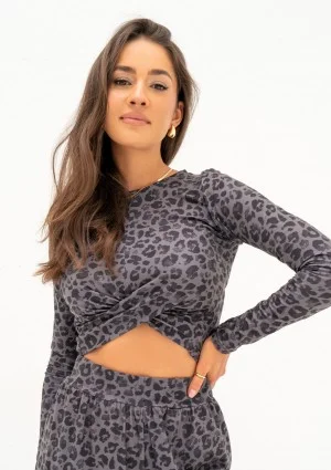 Goty - Draped grey leopard printed top