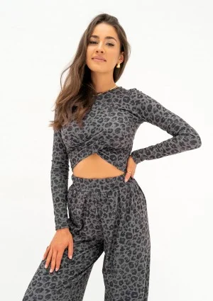 Goty - Draped grey leopard printed top