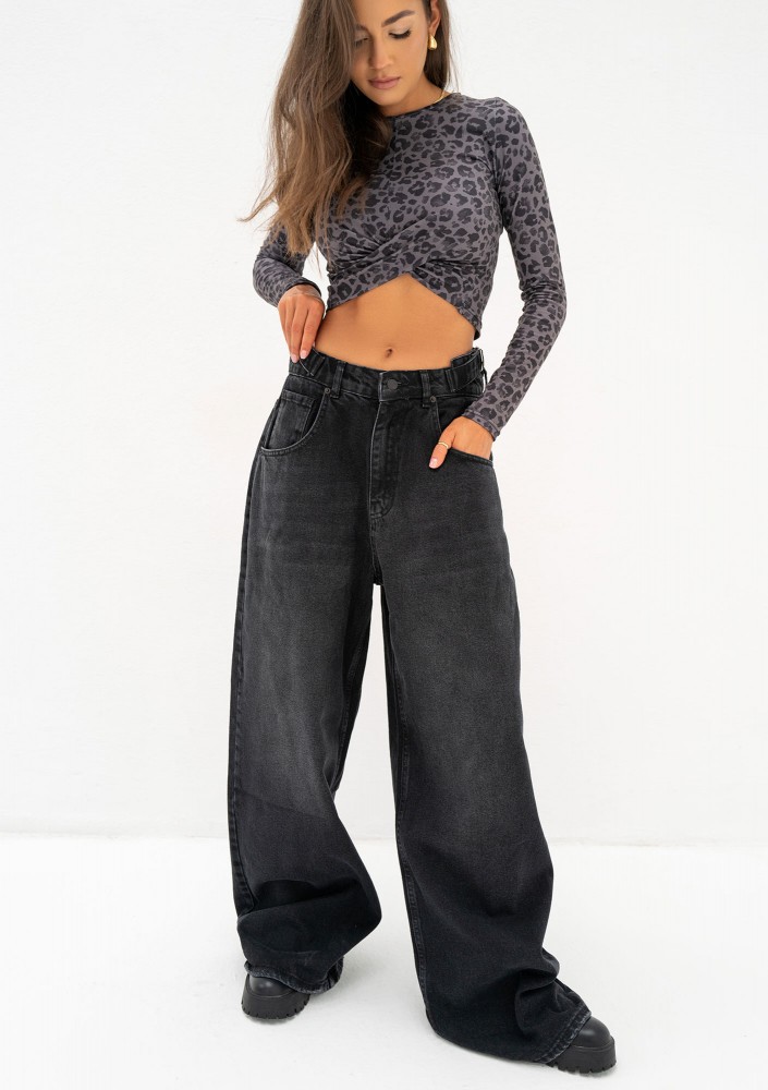 Stone - Jeansy damskie oversize Czarne