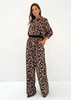 Mori - Loose beige leopard dots printed trousers