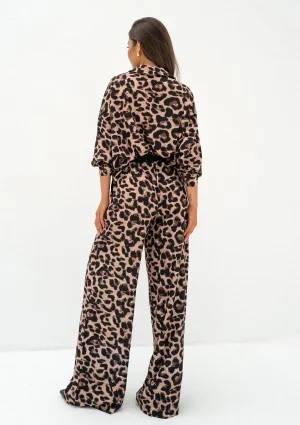 Mori - Loose beige leopard dots printed trousers