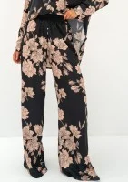 Mori - Loose beige roses printed trousers