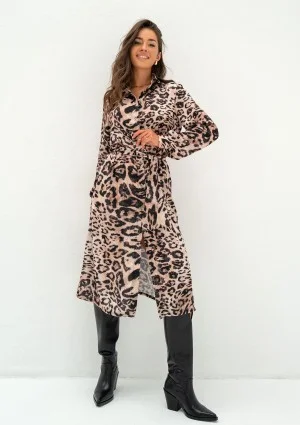 Lara - Leopard printed midi shirt dress