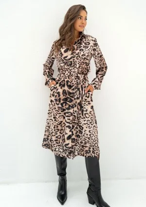 Lara - Sukienka koszulowa Beige Leopard