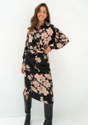 Clara - Roses printed midi shirt dress