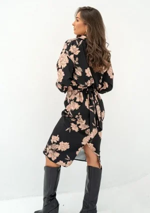 Clara - Roses printed midi shirt dress