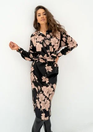 Clara - Roses printed midi shirt dress