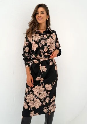 Clara - Roses printed midi shirt dress