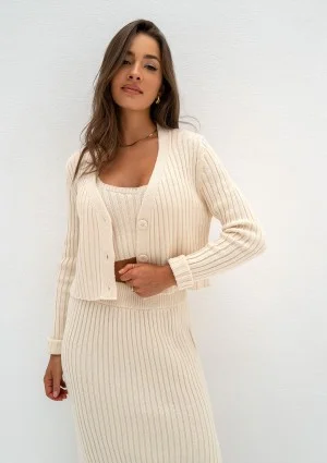 Celine - Short beige knitted cardigan