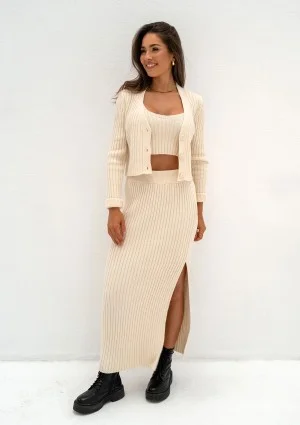 - Beige knitted maxi skirt