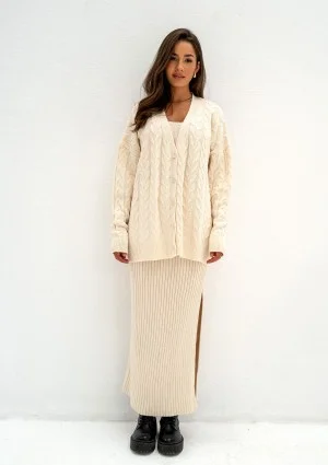 - Beige knitted maxi skirt