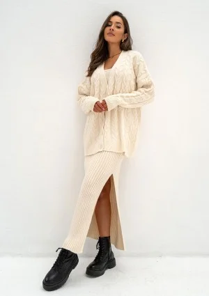 - Beige knitted maxi skirt