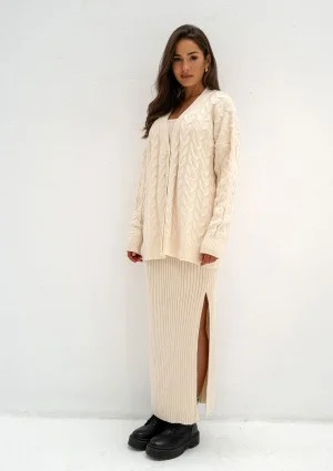 Daven - Beige braided oversize cardigan