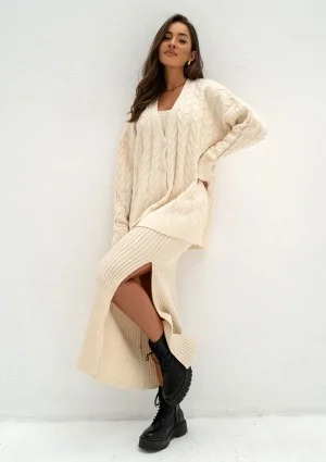 Daven - Beige braided oversize cardigan