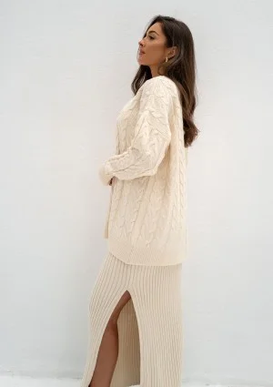 Daven - Beige braided oversize cardigan