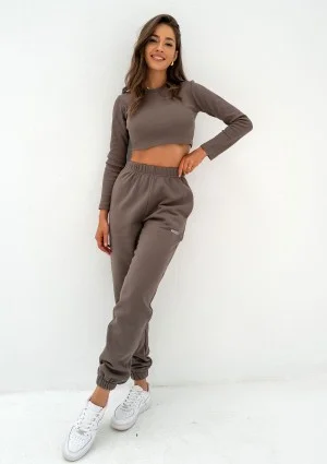 Kolee - Savannah tan sweatpants with a logo